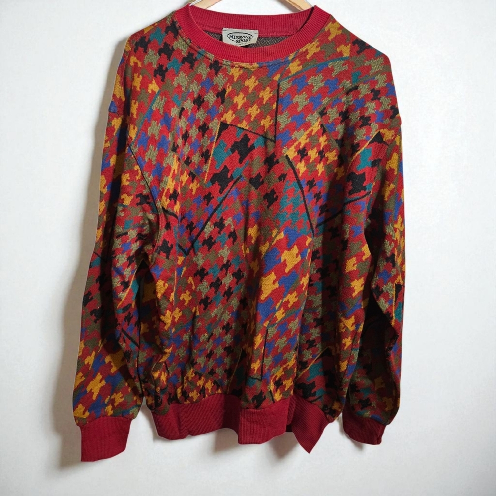 Missoni Sport Men’s Vintage Long-Sleeve Knit Sweater Multi Color Print Large